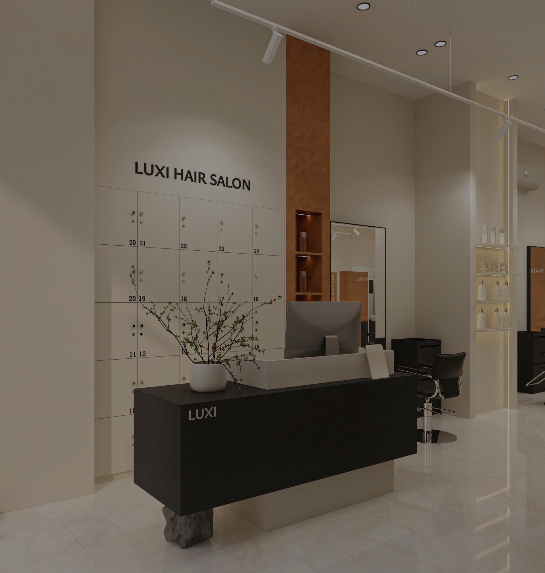 Quầy lễ tân và không gian LUXI Hair Salon Quận 10