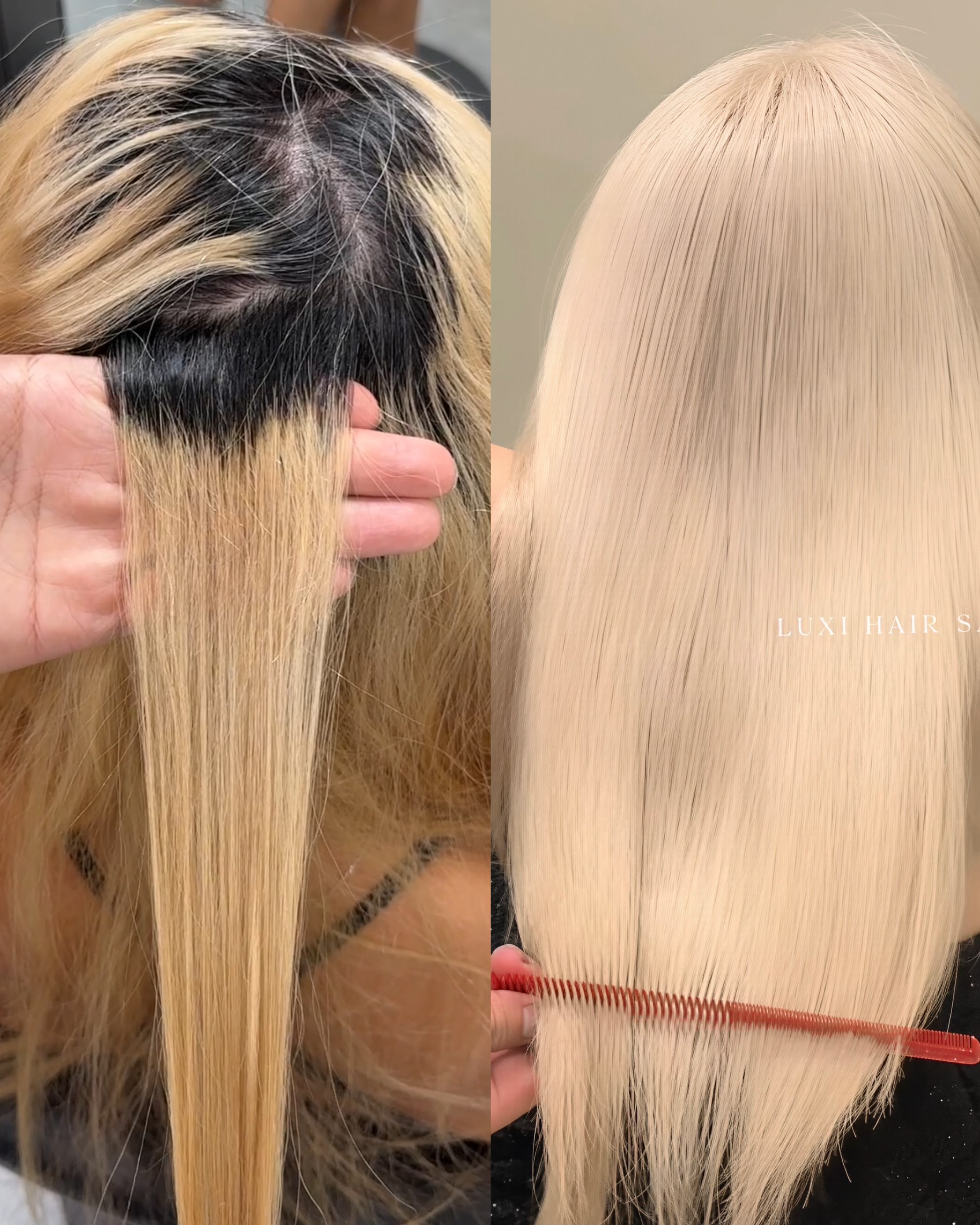Before After tóc blonde bạch kim tại LUXI